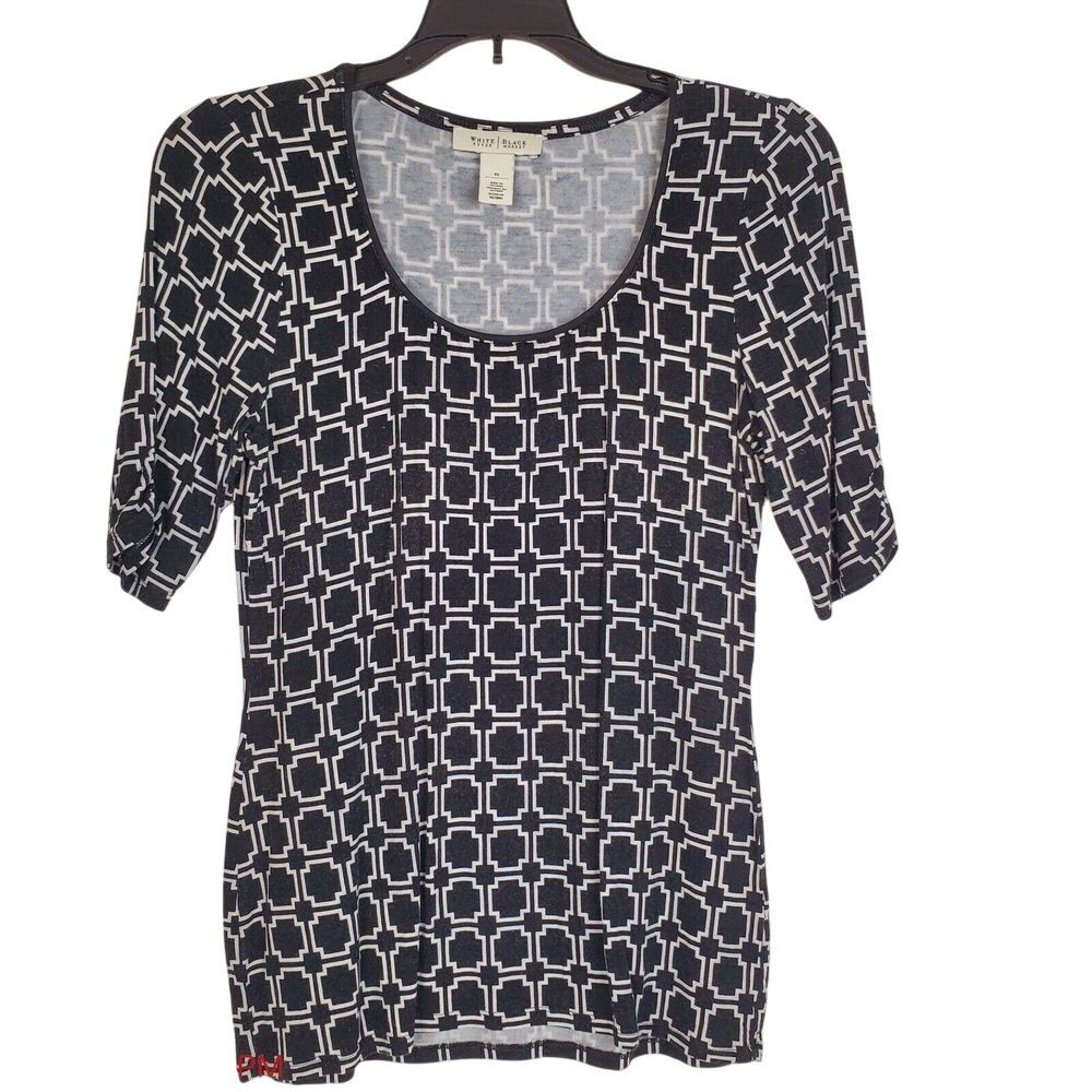 White House Black Market Stretch SS Geometric Scoop Neck Top XS‎